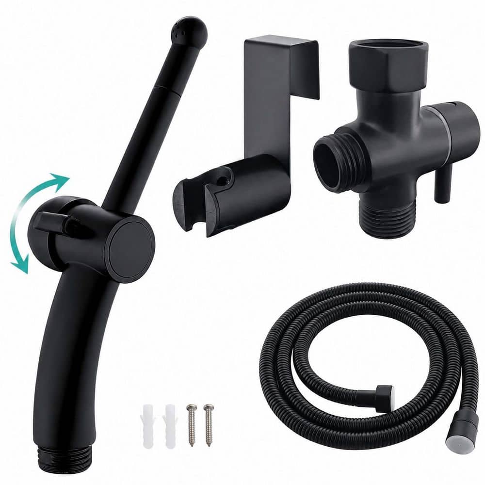 Anqtovp Handheld Bidet Sprayer Attachment with Precision Pressure Control, Stainless Steel Hose, Brass T-Valve, Matte Black (1)