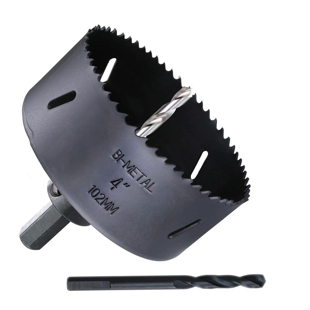 Unbranded 4 HSS Bi Metal Heavy Duty Hole Saw Cutter with Arbor for Wood Drywall Plastic Aluminum Metal Steel Iron (1)