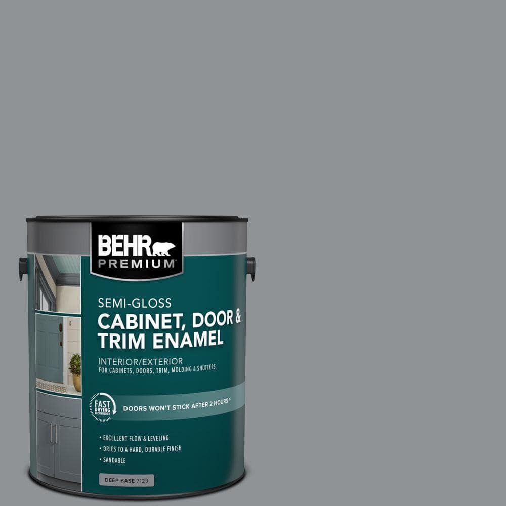 BEHR PREMIUM 1 gal. #PPU26-05 Flint Gray Semi-Gloss Enamel Interior/Exterior Cabinet, Door & Trim Paint (1)
