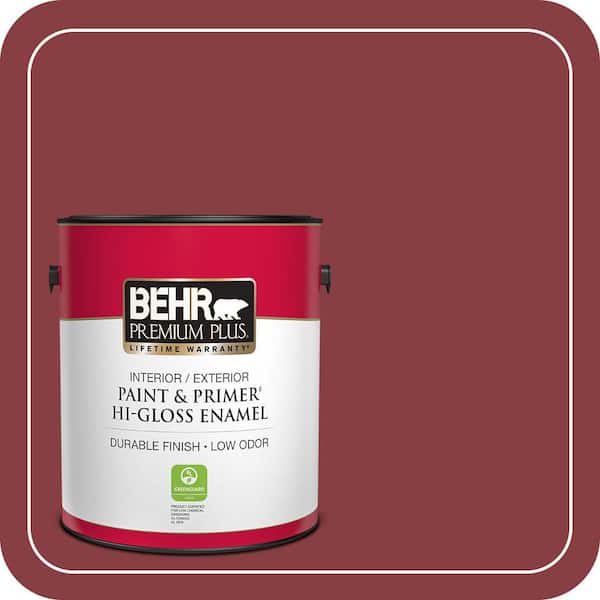BEHR PREMIUM PLUS 1 gal. #S-G-140 Cherry Cobbler Hi-Gloss Enamel Interior/Exterior Paint & Primer (2)