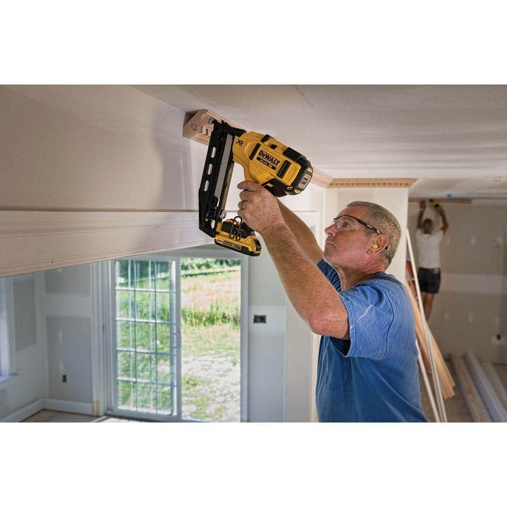 DEWALT 20V MAX Lithium-Ion 16-Gauge Cordless Angled Nailer and (1) 20V MAX 5.0Ah Lithium-Ion Battery (3)