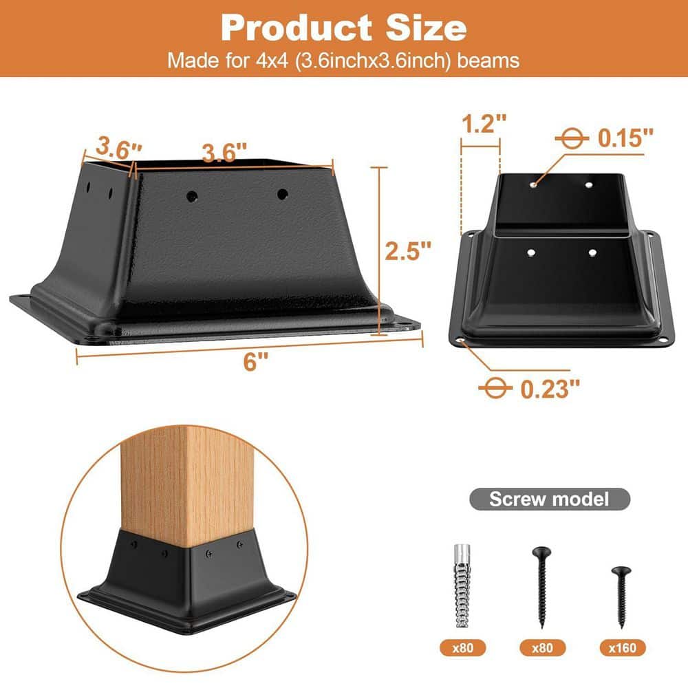 KIWDZFU 2.46 in. H x 16.89 in. W Black Powder-Coated Metal Stair Railing Kit (2)