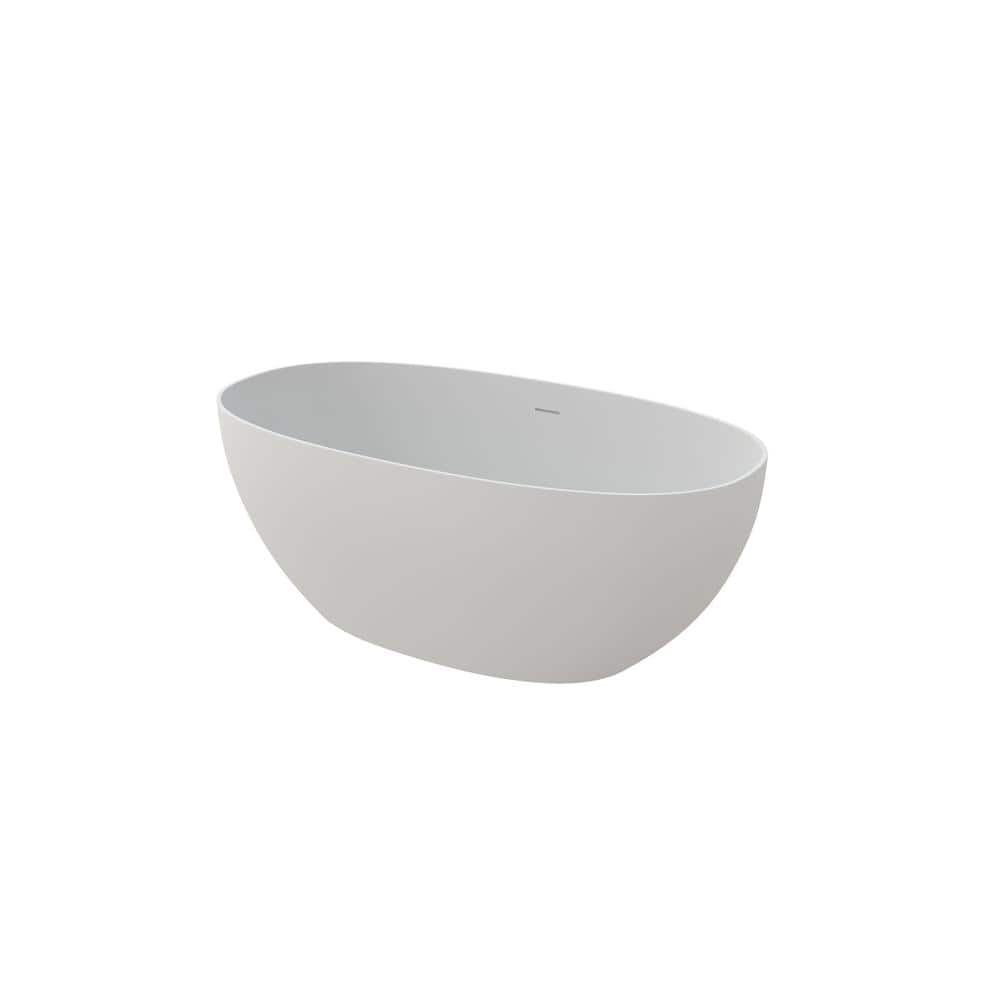 CASAINC 59 in. x 31 in. Freestanding Stone Resin Solid Surface Soaking Bathtub in Matte White (2)