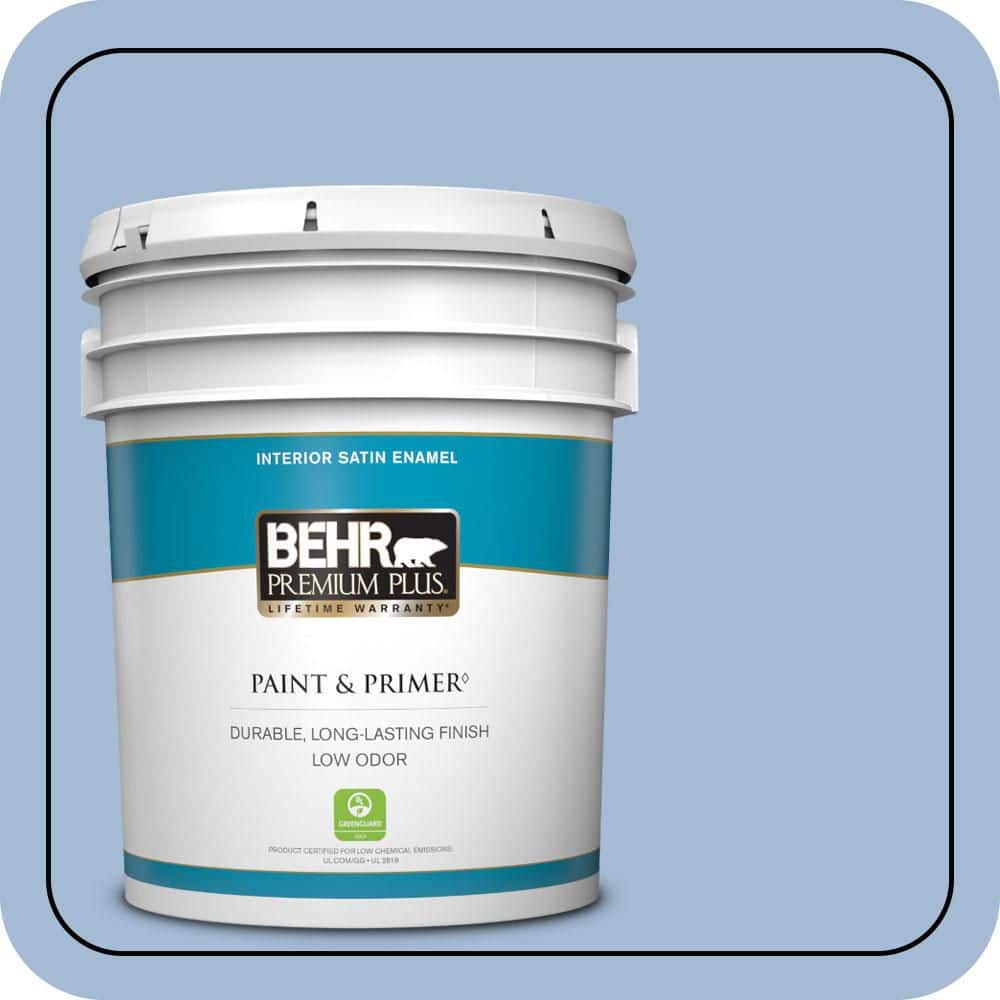 BEHR PREMIUM PLUS 5 gal. #M530-3 Perennial Blue Satin Enamel Low Odor Interior Paint & Primer