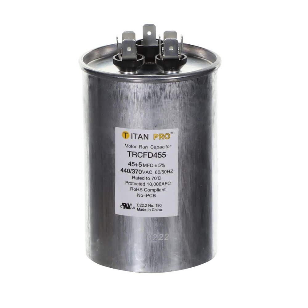 Packard TITAN PRO 45 Plus 5 MFD 440/370V Dual Voltage Round Run Capacitor