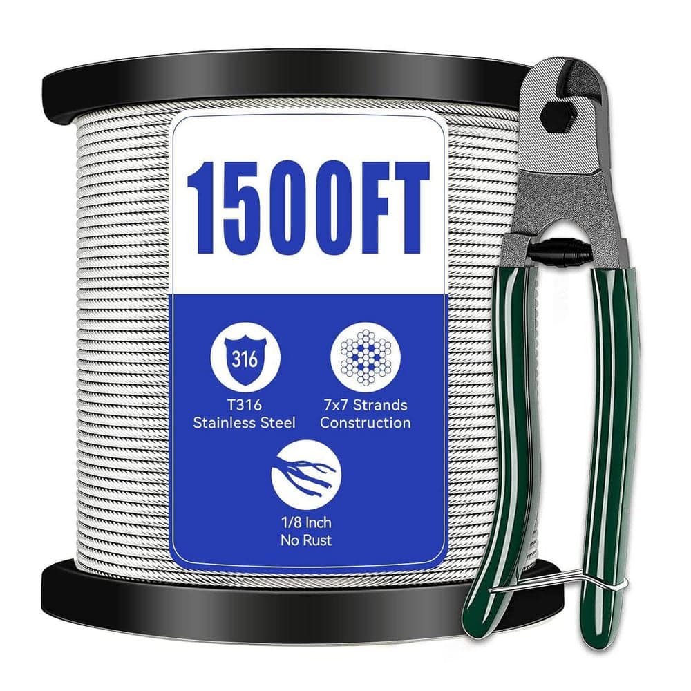 Afoxsos 1/8 Stainless Steel Cable Railing System 7 x 7 Strands with Cutter for Versatile Use 1500 ft. (1)