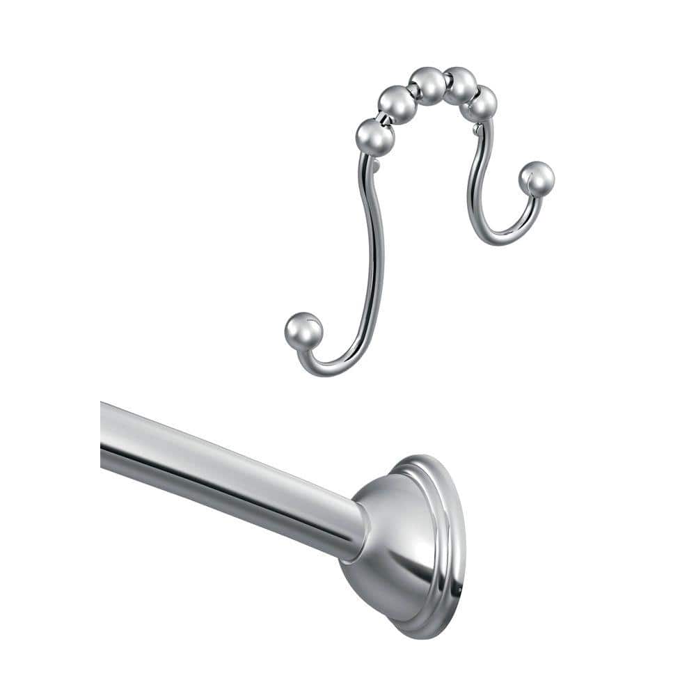 MOEN 72 in. Adjustable Curved Shower Rod with Shower Curtain Rings in Chrome (12-Pack)