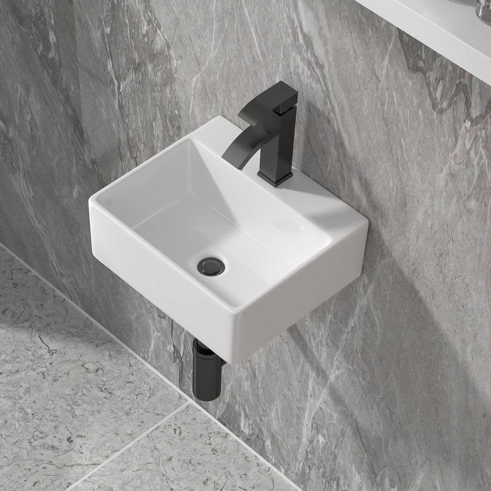 Fulorni 13 in. x 11 in. White Wall-Mounted Ceramic Porcelain Floating Bathroom Vessel Sink, Vanity Sink Basin Rectangular (2)