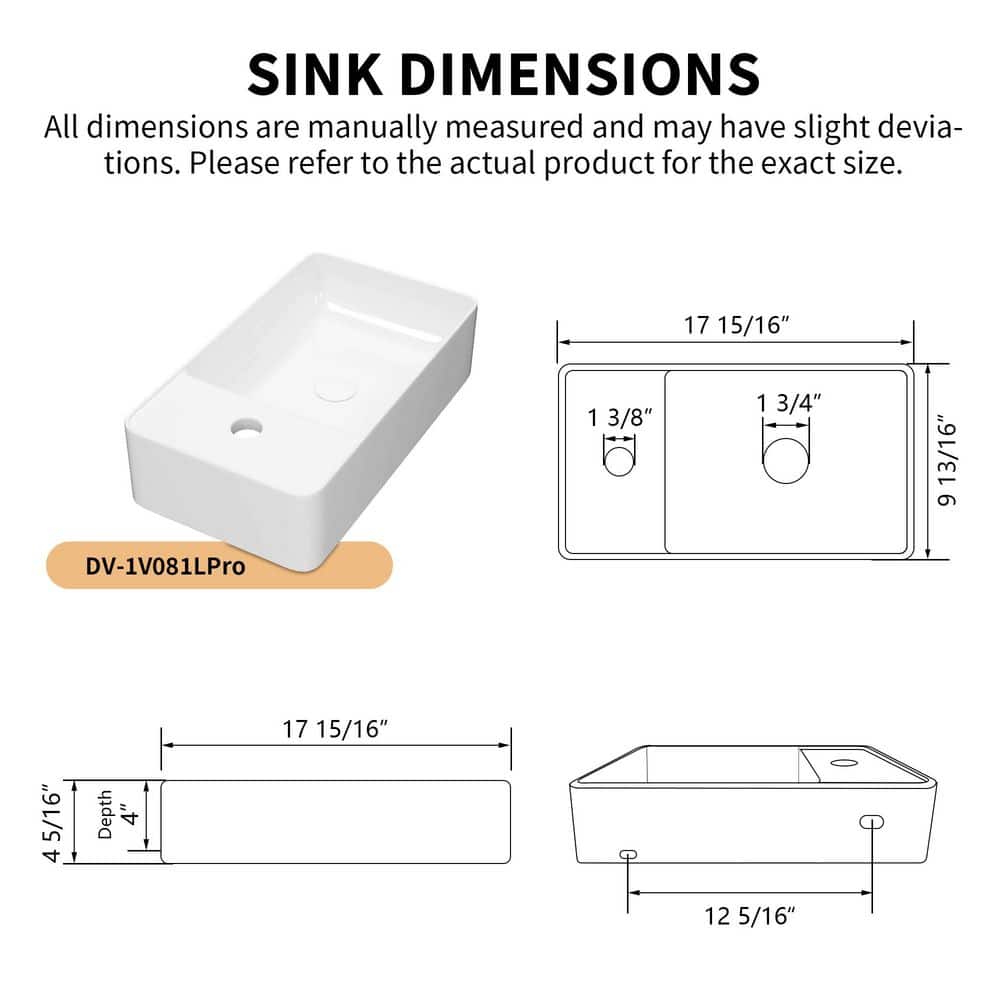 DEERVALLEY 17.91 in. x 9.84 in. Rectangular Wall Mounted Bathroom Sink in White Ceramic (3)