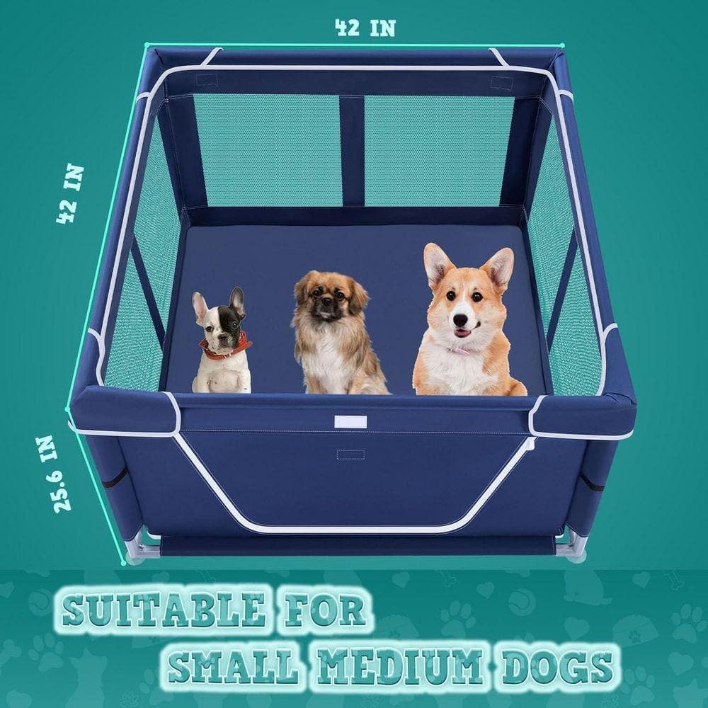 KIWDZFU Puppy Playpen with Gate 42 x 42 x 25.6 in. for Small Dogs Indoor Outdoor Dog Fence Sturdy Safety Thickened Fabric (2)