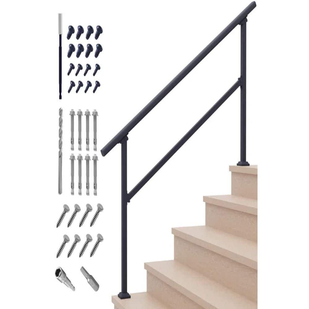 CR FENCE & RAIL - SAFETY, MADE EASY 5 Step Handrail, 36 in. x 54.5 in., Black Powder-Coated, Wrought Iron Stair Railing Kit