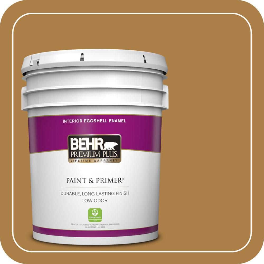 BEHR PREMIUM PLUS 5 gal. #300D-6 Medieval Gold Eggshell Enamel Low Odor Interior Paint & Primer