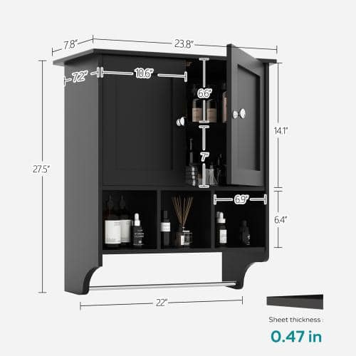 Sarlai 27.5 in. W x 23.8 in. D x 7.8 in. H Bathroom Storage Wall Cabinet in Black (3)