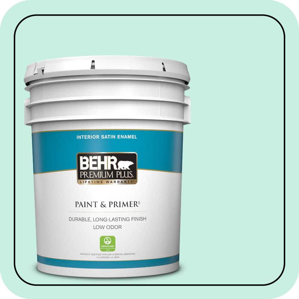 BEHR PREMIUM PLUS 5 gal. #P430-1 Summer House Satin Enamel Low Odor Interior Paint & Primer