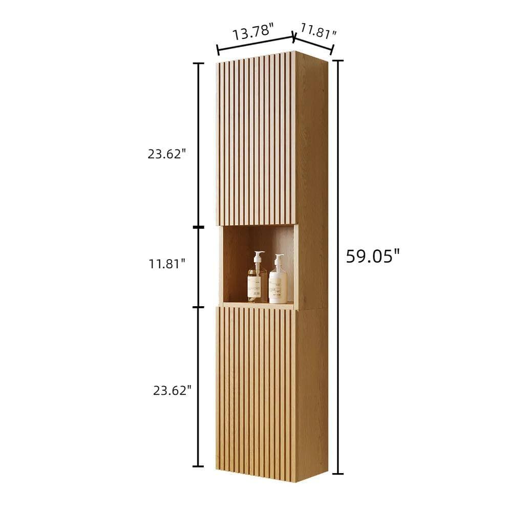 XUJMK 14 in. W x 12 in. D x 59 in. H Bathroom Storage Wall Cabinet in Brown, Narrow Storage Cabinet with Door, Shelves (2)