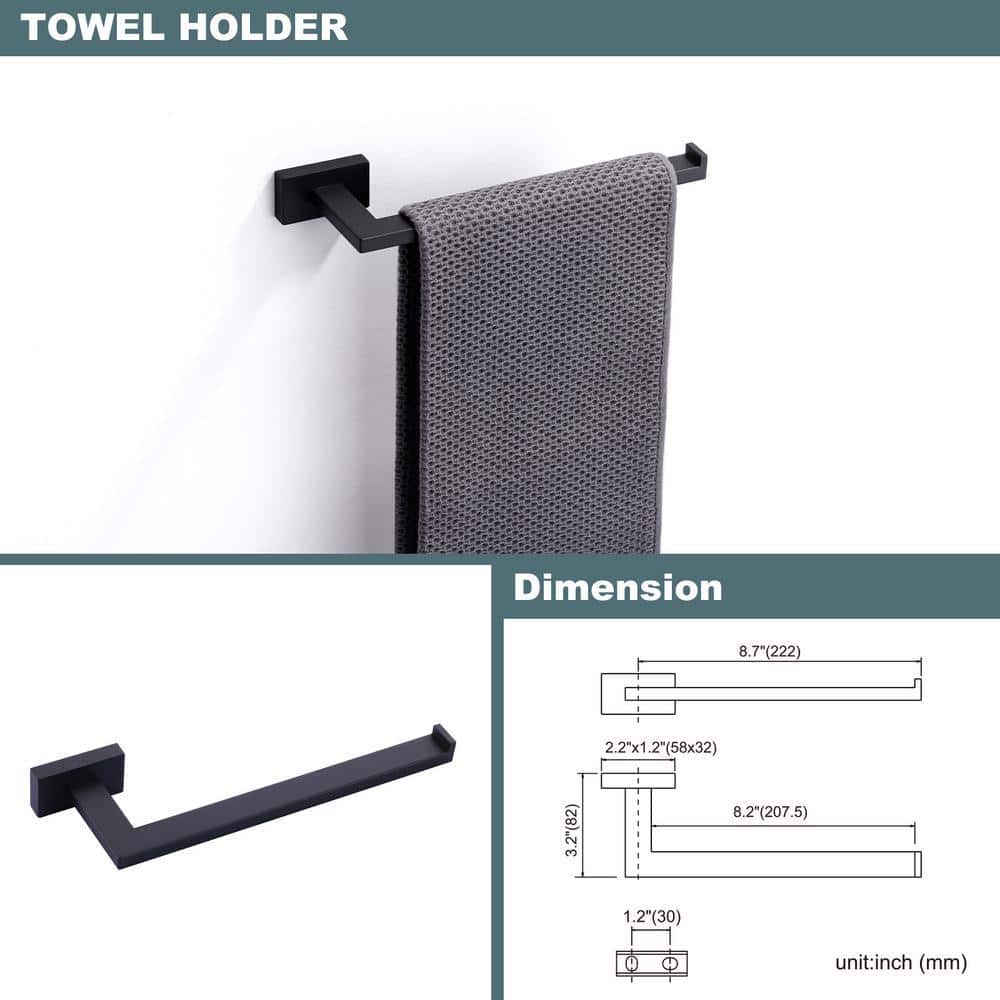 IVIGA Stainless Steel 5-Piece Square Bath Hardware Set with 2-Towel Bars, 2-Hooks and Toilet Paper Holder (4)