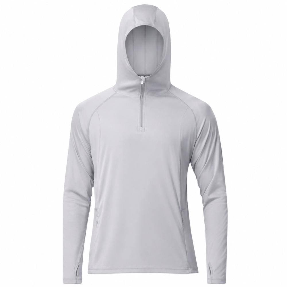 Unbranded UPF 50 Plus Gray Sun Hoodie for Men 1/4 Zip Long Sleeve Fishing Shirt UV Hiking Outdoor Thumbholes Men, (2)