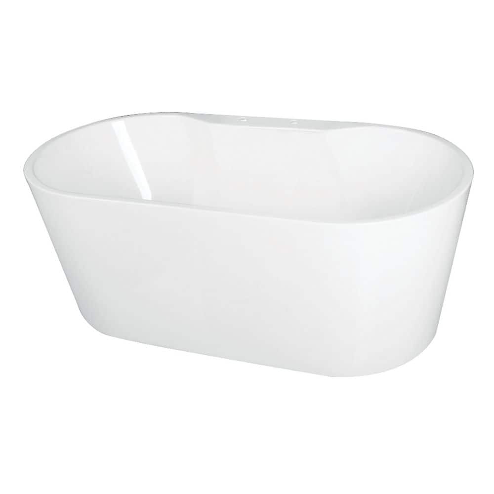 Kingston Brass Aqua Eden 66.3 in. x 31.5 in. Freestanding Soaking Bathtub with Center Drain in Glossy White (1)