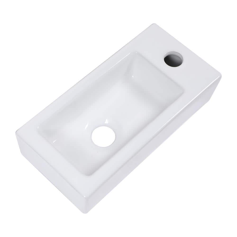 LORDEAR W 12 in. D 5 in. H Ceramic Wall Mount Bathroom Rectangular Vessel Sink with Single Faucet Hole