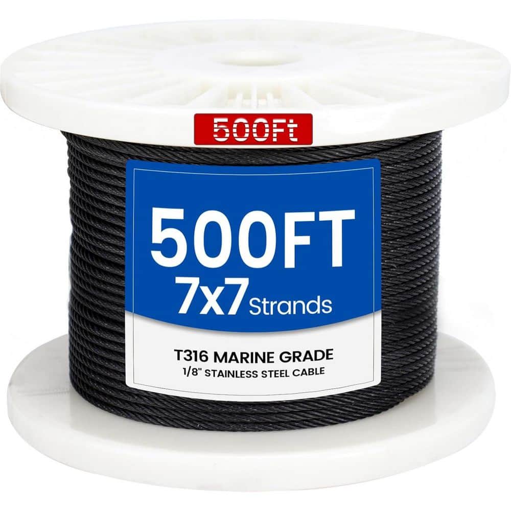 Afoxsos 33 in. W x 1 in. H Black Stainless Steel Cable Railing Kit with 1800 lb. Breaking Strength (1)
