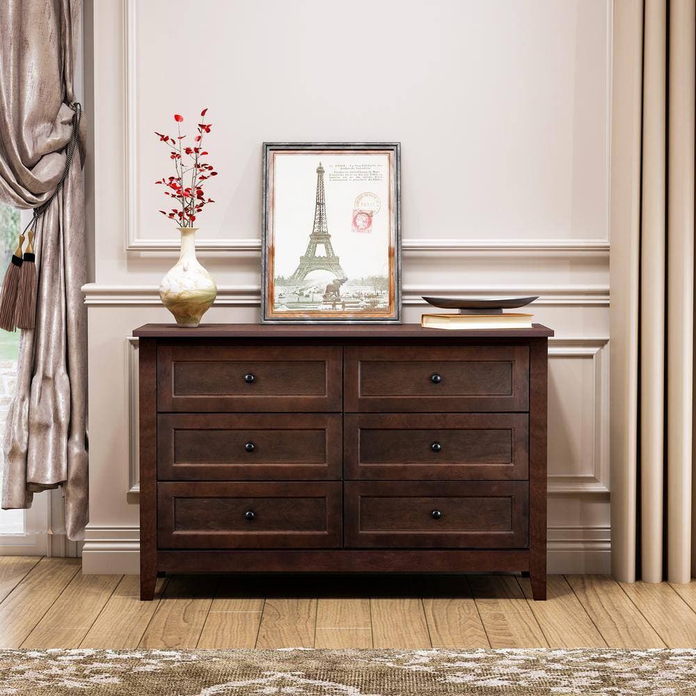 Unbranded 17.72 in. W x 47.24 in. D x 30.75 in. H Auburn Brown Linen Cabinet with 6-Drawers, Retro Round Handle (2)