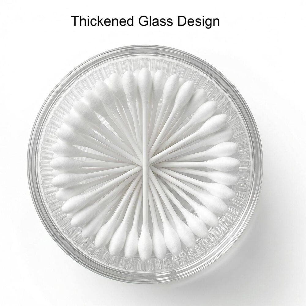 KHKFY 2 Pack Clear Glass Vanity Jars with Lids 10 oz Ribbed Apothecary Containers for Cotton Swabs Decor Set (3)
