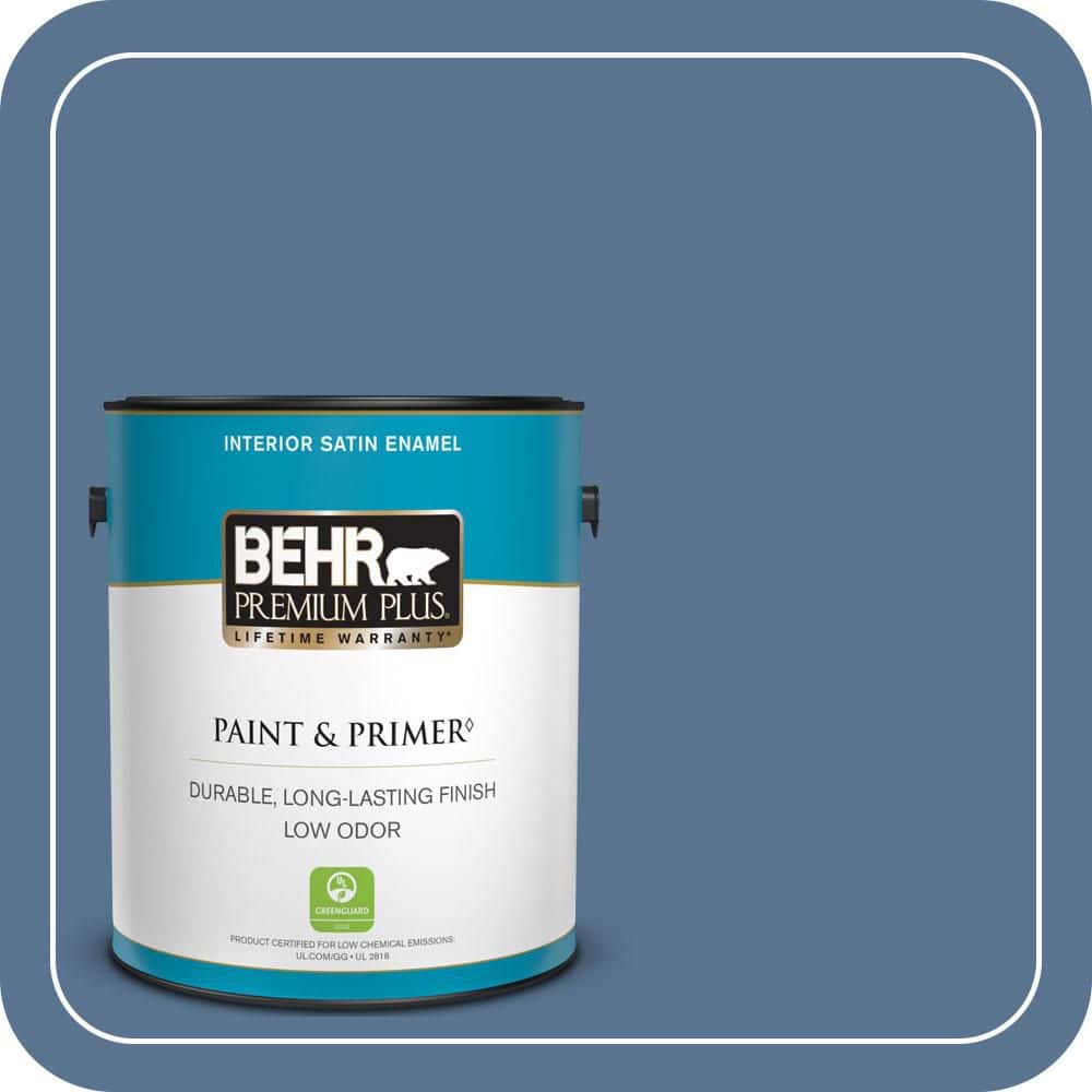 BEHR PREMIUM PLUS 1 gal. #PPU14-18 Laguna Blue Satin Enamel Low Odor Interior Paint & Primer
