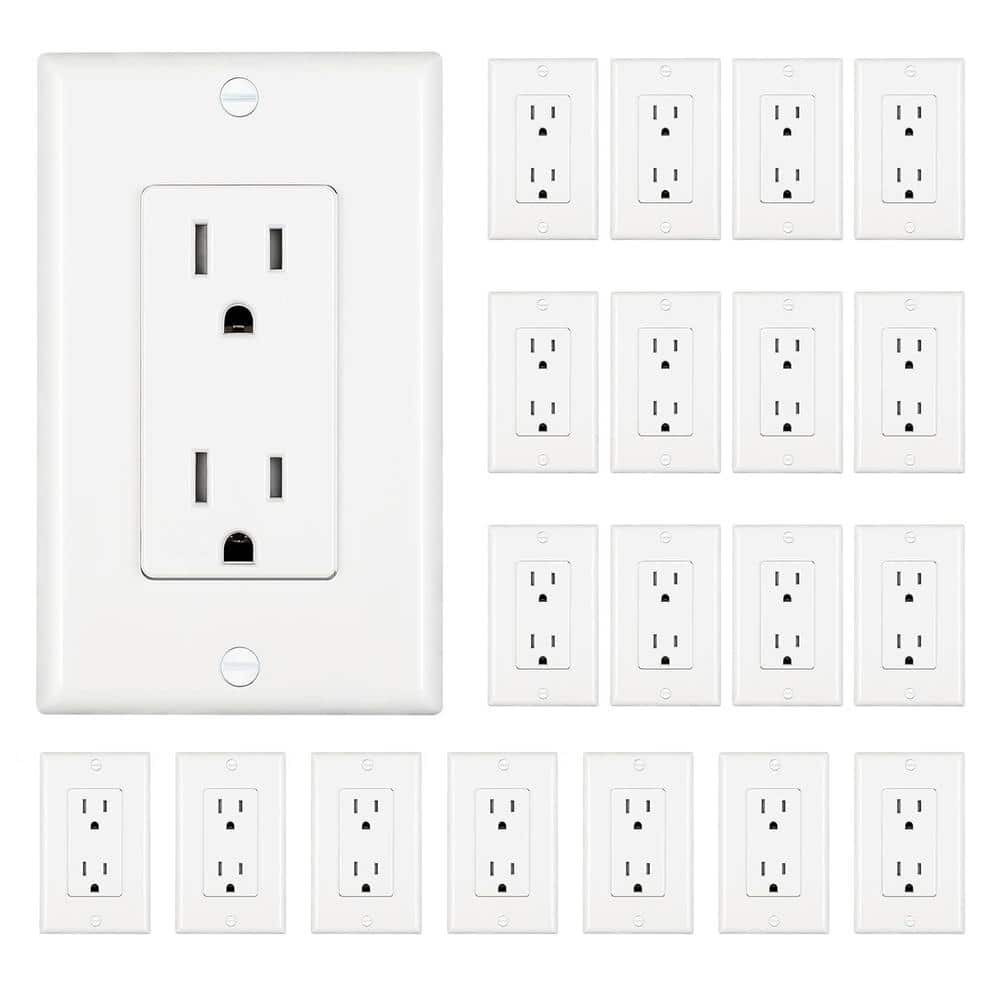 DEWENWILS Decorator Receptacle Outlet, 20-Pack Standard Wall Outlets, 15Amp/125-Volt, Wall Plates Included, UL Listed, White (1)
