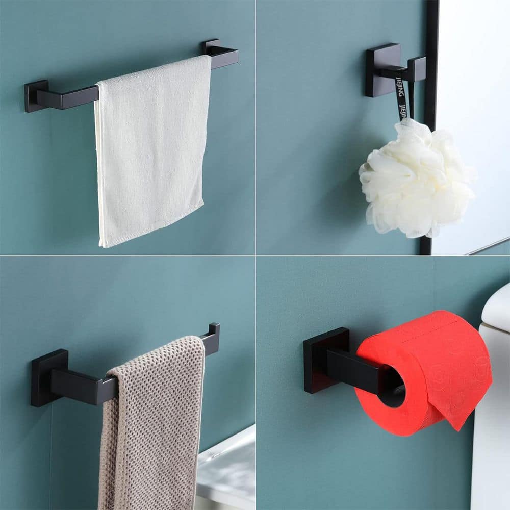 BYH build your home 5-Piece Wall Mount Stainless Steel Bathroom Towel Rack Set in Matte Black (2)