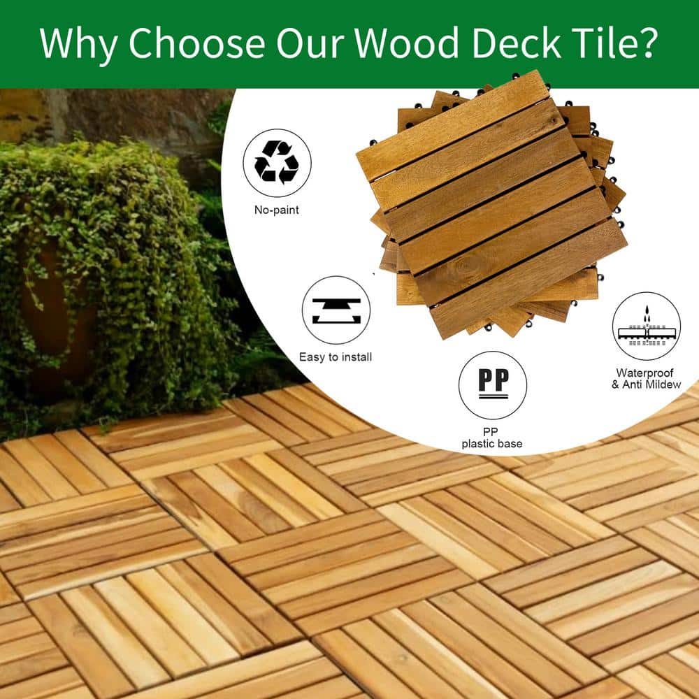 Pro Space 12 in. x 12 in. Square Acacia Wood Interlocking Flooring Deck Tile Brown 6-Slats, 30-Pack Covering 30 sq. ft. (3)