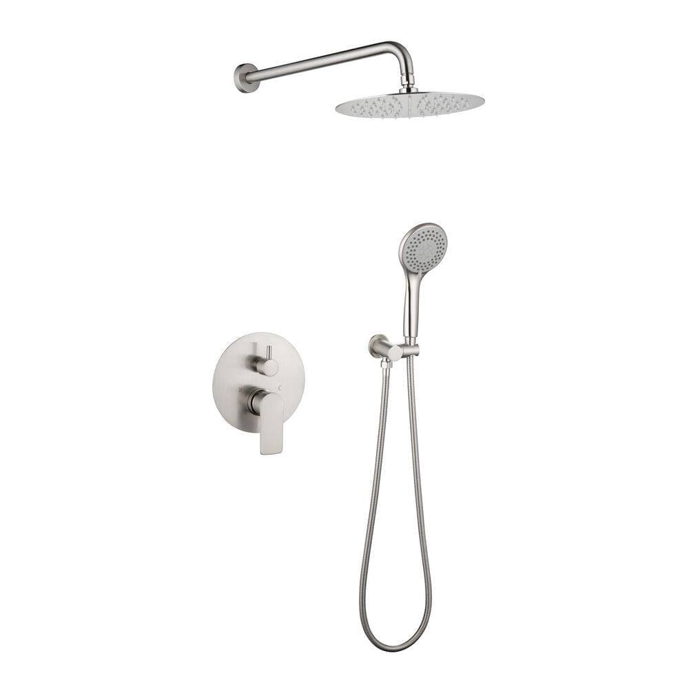 BEARSOLIM Brass Chrome Shower Faucet 1 Jet Shower System 10 in. Rainfall Shower Head with Rough-in Valve Included in Chrome (1)