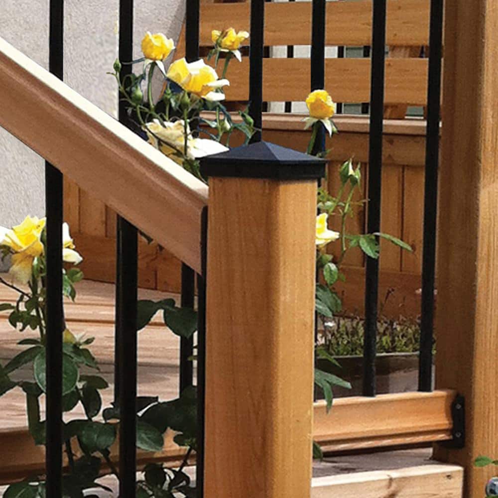 NUVO IRON 4 in. x 4 in. Black Aluminum Ornamental Pyramid Post Cap (3)