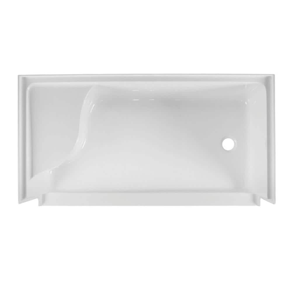 FINE FIXTURES 60 in. L 32 in. W Alcove Shower Pan Base with Seat- Hand Drain White (3)