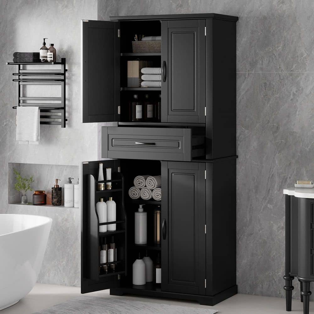 COWLOWN 30 in. W x 15.7 in. D x 72 in. H Black Linen Cabinet with Adjustable Shelf and 1-Drawer (1)