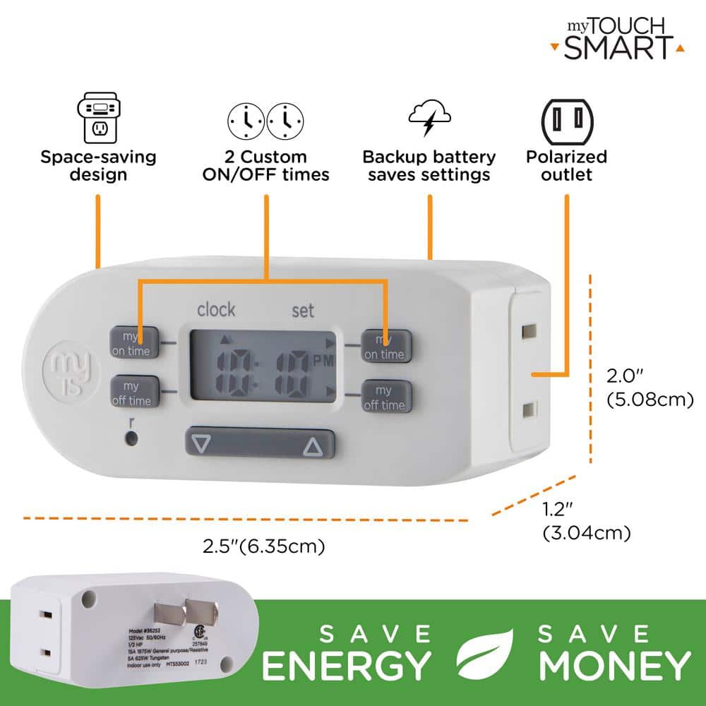 myTouchSmart Simple Set 2-On/Off Indoor Digital Plug-In Bar Timer (3)