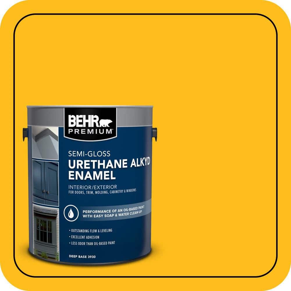 BEHR PREMIUM 1 gal. #P290-7 Laser Lemon Urethane Alkyd Semi-Gloss Enamel Interior/Exterior Paint (1)