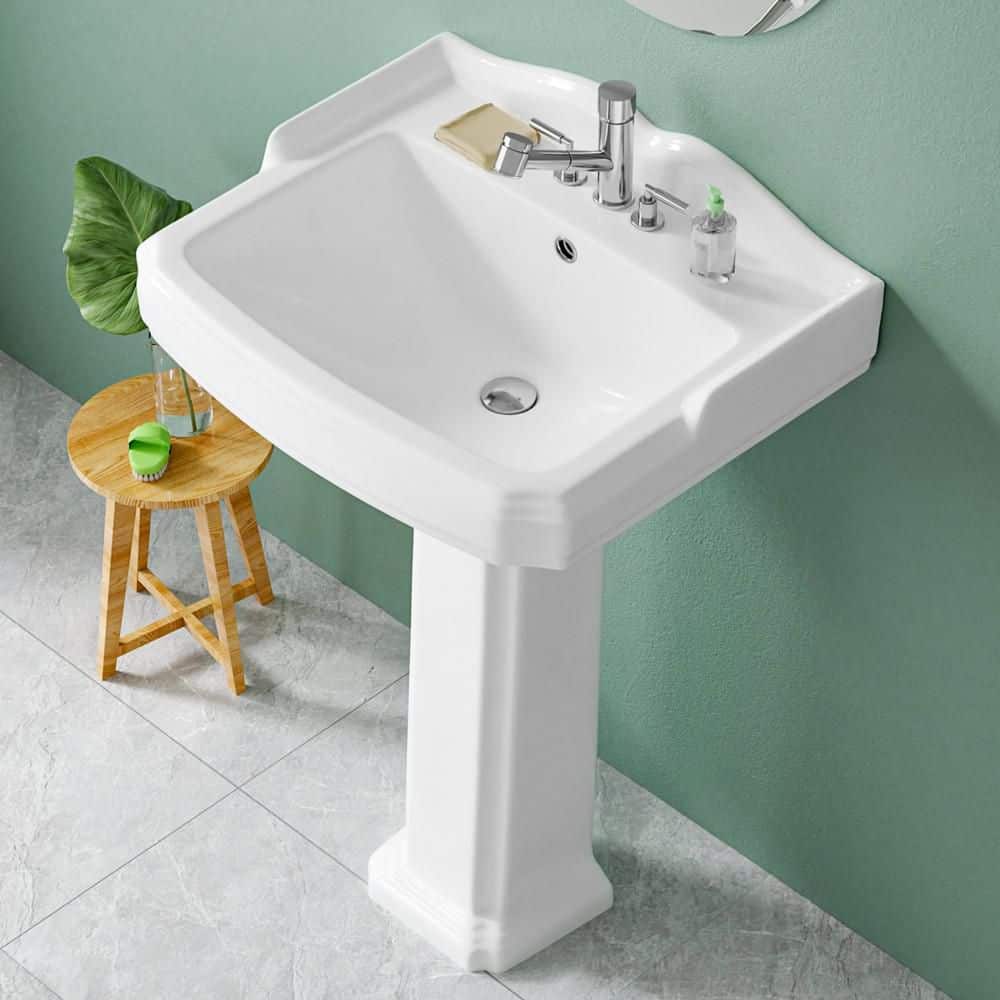 Vomlor 19.25 in. D x 23 in. W Bathroom Pedestal Sink Rectangular Vitreous China in White with 4 in. Centerset Faucet Holes (1)