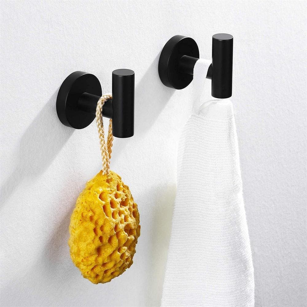 Cubilan Wall Mounted Round Shaped Stainless Steel Bathroom Towel J-Hook Robe Hanger in Matte Black (2)