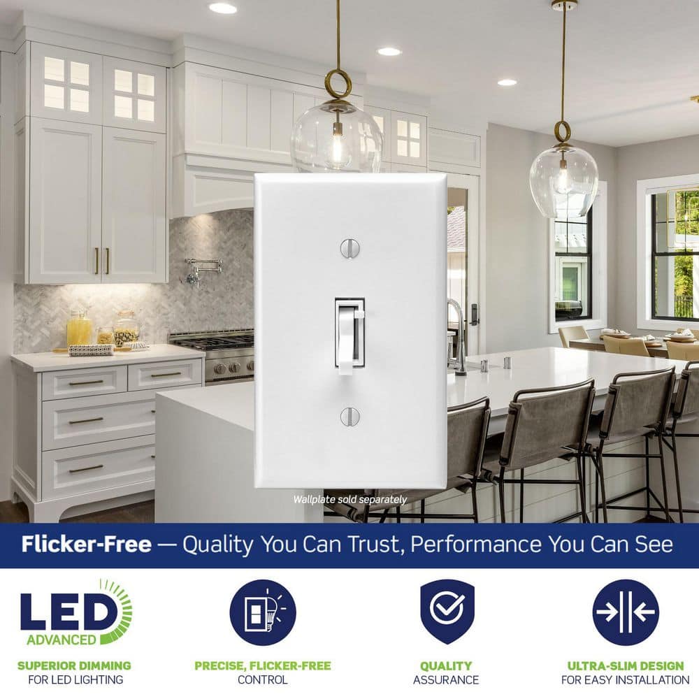 Leviton Toggle Slide White LED Advanced Dimmer Switch for LED and Incandescent Bulbs, 150-Watt Single Pole or 3-Way, TSL01-00W (2)