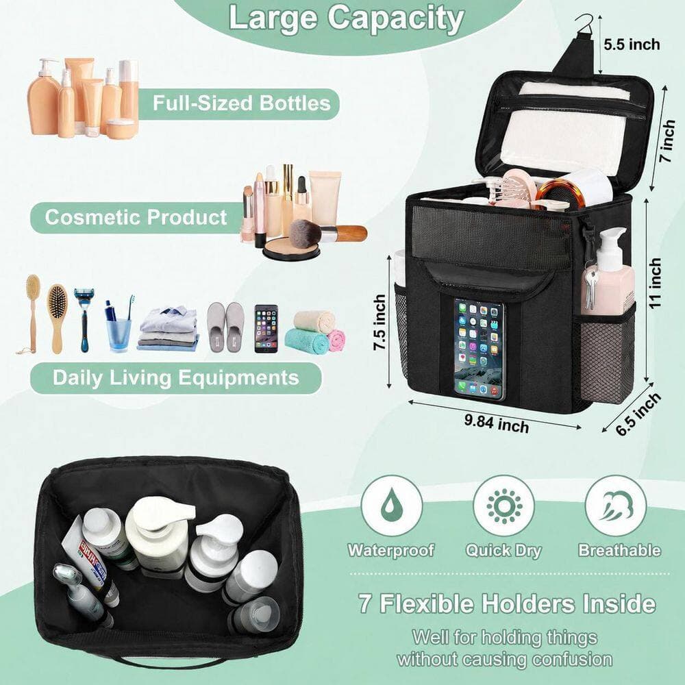Unbranded Black Portable Mesh Hanging Shower Caddy Bag Large Capacity Organizer for College Dorm Gym and Travel (2)