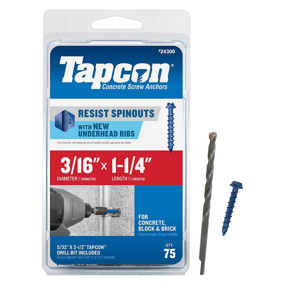 Tapcon 2-Pack 3/16 in. x 1-1/4 in. Hex-Washer-Head Blue Concrete Anchors (150-Piece) (2)