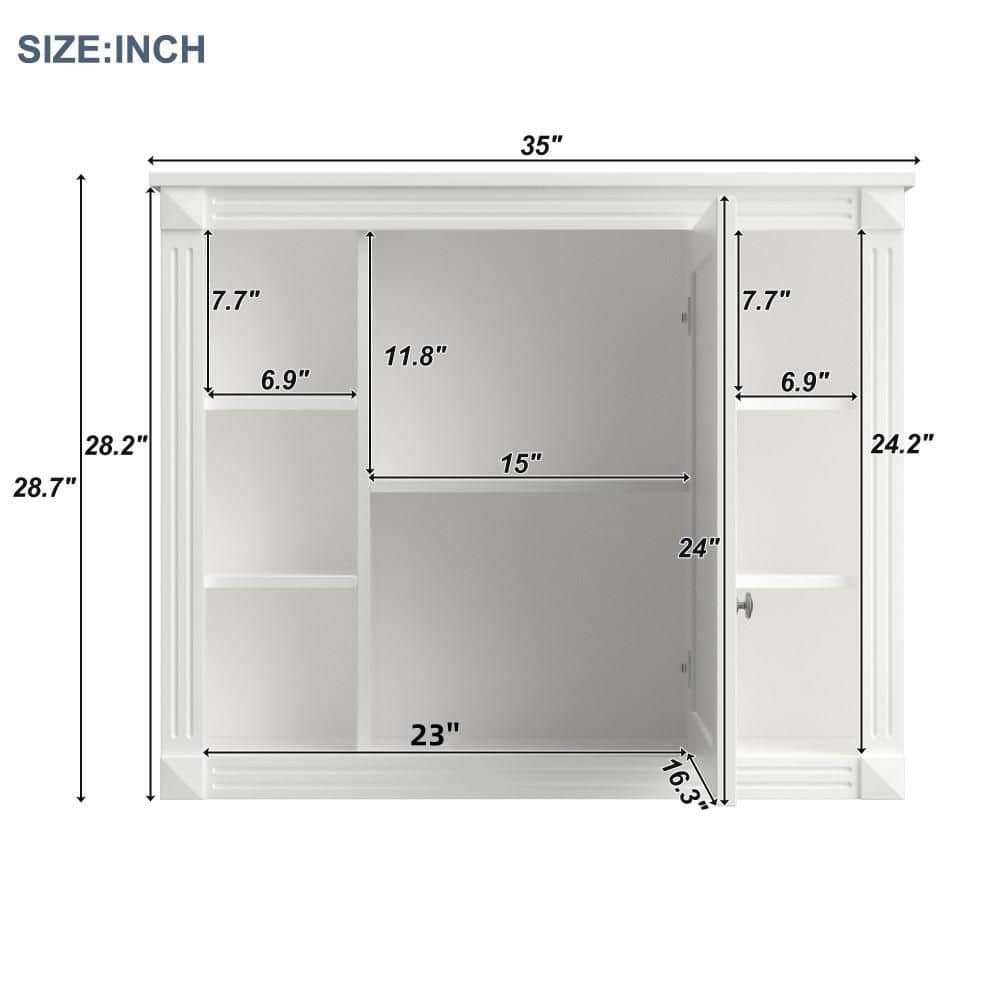 CASAINC 35 in. W x 7.10 in. D x 28.70 in. H Bathroom Storage Wall Cabinet in White with Mirror (3)