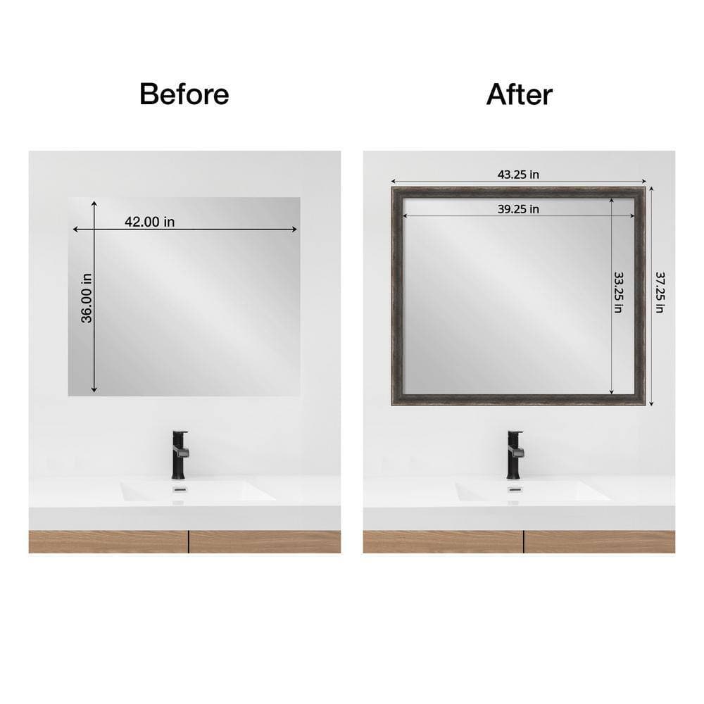 Amanti Art Mirror Makeover Bark Rustic Char Narrow 43.25 in. W x 37.25 in. H Bathroom Mirror Frame Border Kit-Fits a 42x36 mirror (2)