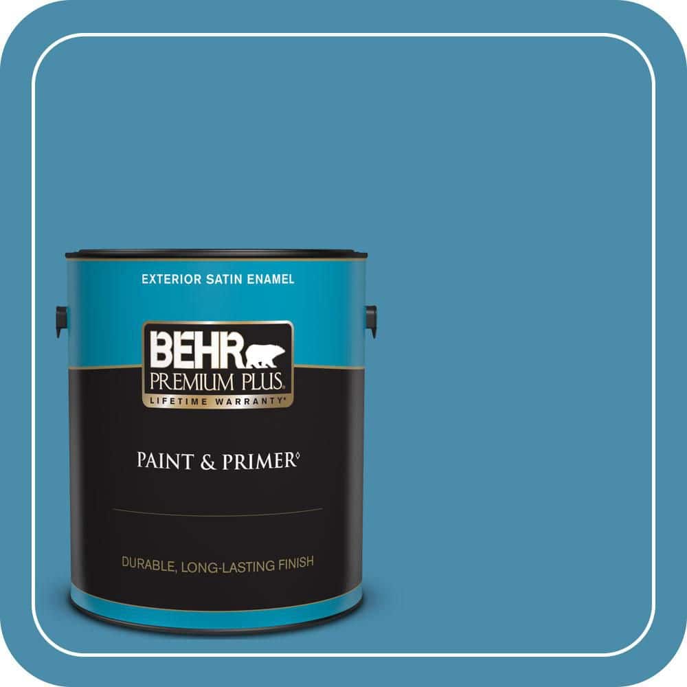 BEHR PREMIUM PLUS 1 gal. #550D-6 Blue Chaise Satin Enamel Exterior Paint & Primer