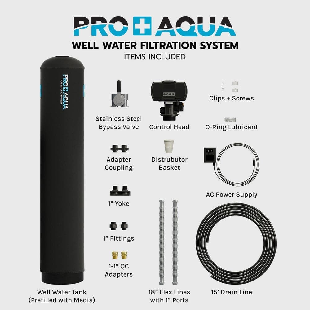 PRO+AQUA Whole House Well Water Filtration System Filters Iron Sulfur Manganese and More 1 in. Digital Valve 1 cu. ft. (3)