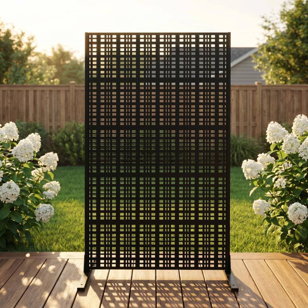 Ridstar 3.6 ft.x 6 ft. Black Metal Privacy Fence Screen Grid Patio Screen for Balcony (2)