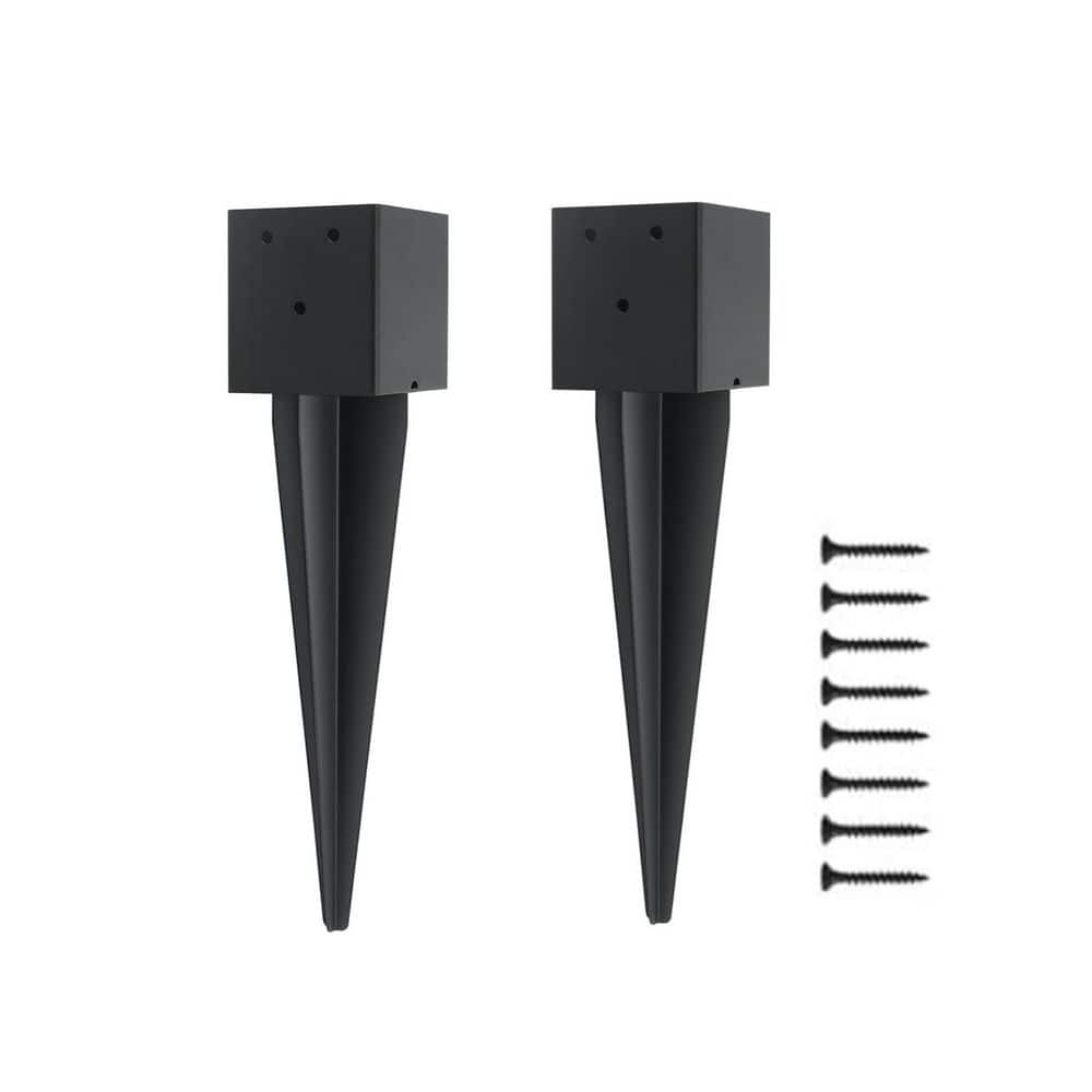 Afoxsos Heavy Duty Metal Fence Post Anchors Ground Spike Black Powder Coated (2-Pack) for Mailboxes Fences Banners (1)