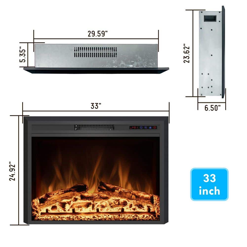 Delandgrand 33 in. Electric Fireplace Inserts with Remote Control, Changeable Led Flame Color, Black, 750-Watt/1500-Watt (3)