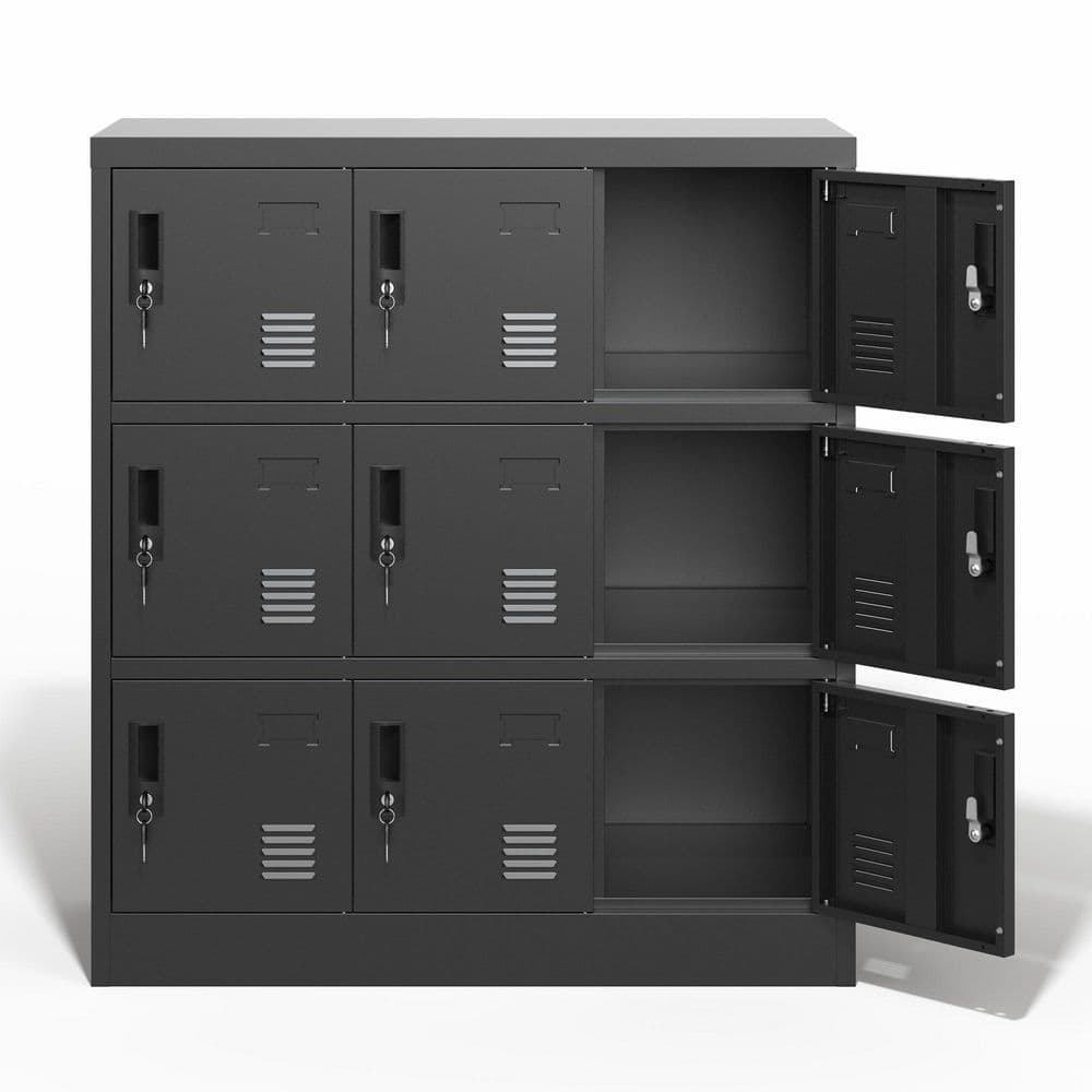 cadeninc 35.4 in. W x 15.7 in. D x 39.4 in. H Black 9 Door Metal Storage Locker Cabinet w/Card Slot for Gym Office,Linen Cabinet (3)