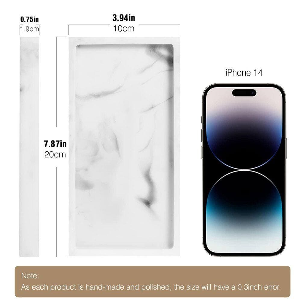 KHKFY Resin Vanity Tray Marble Pattern Countertop Organizer for Soap Dispenser and Perfume in White Marble (3)